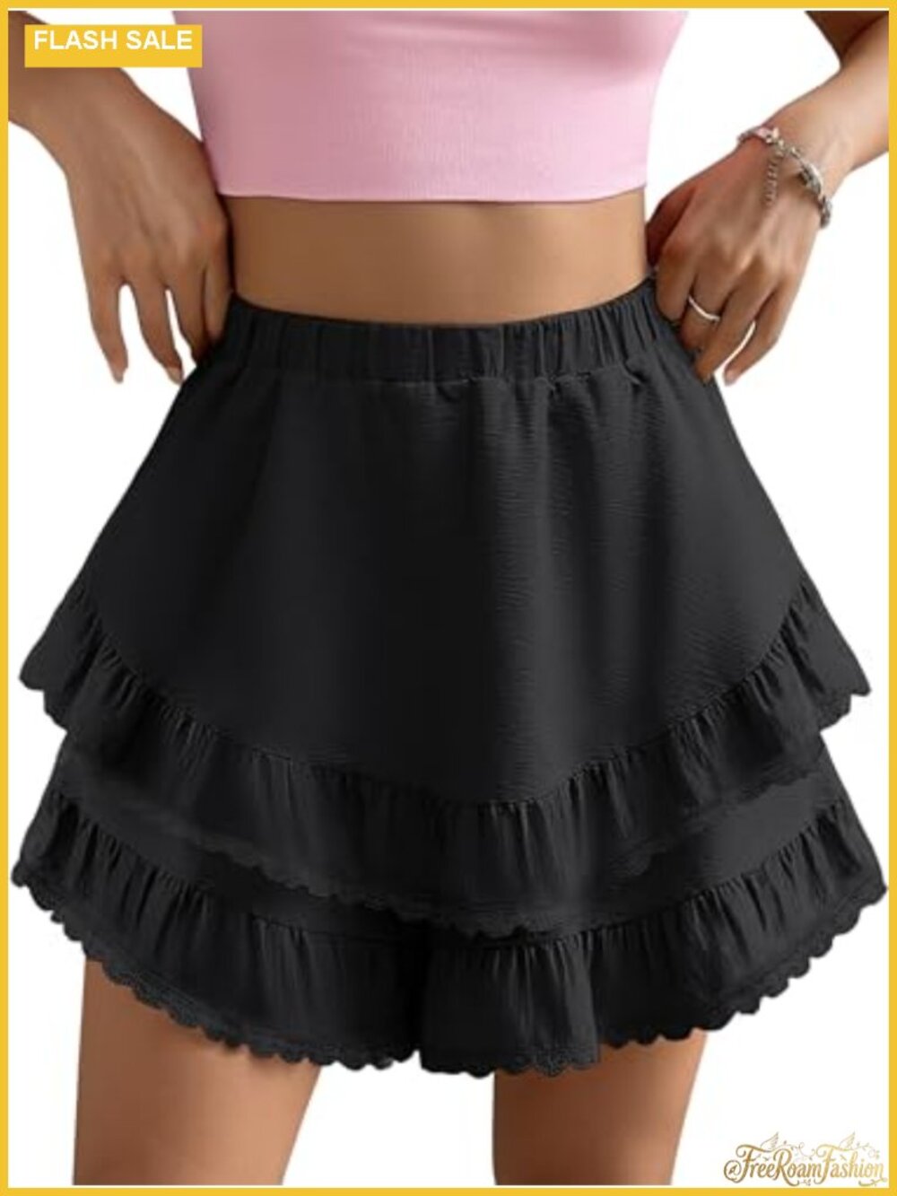 Flowy Ruffle Tiered A-Line Mini Skort Built-in Shorts Tennis Golf